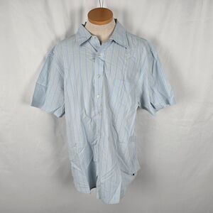 Gap Button Down Shirt Men's XL Blue Yellow White Striped Short Sleeve Cotton